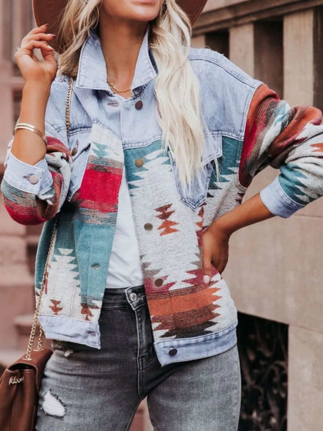 🌟 Geometric Button-Up Long Sleeve Denim Jacket 🌟