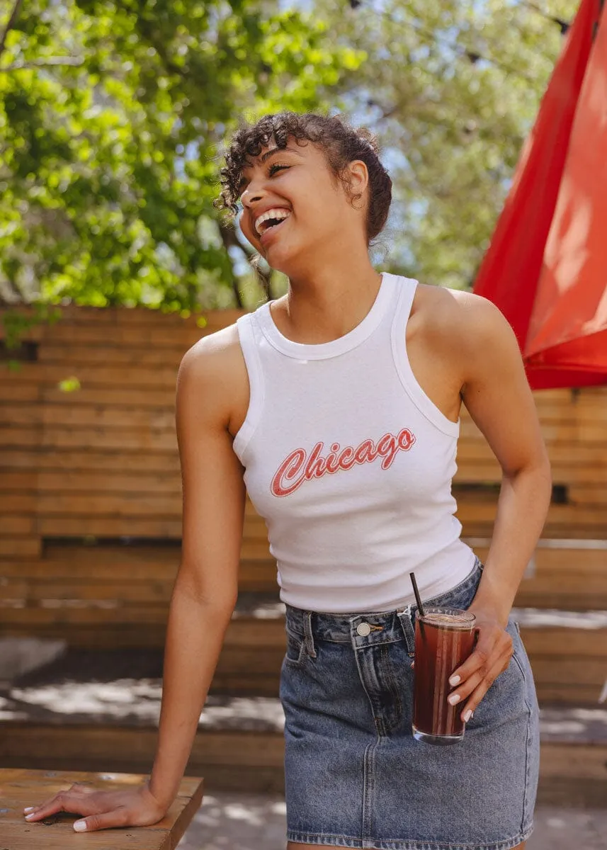 90's Chicago Micro-Rib Racer Tank - White