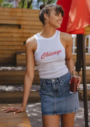 90's Chicago Micro-Rib Racer Tank - White