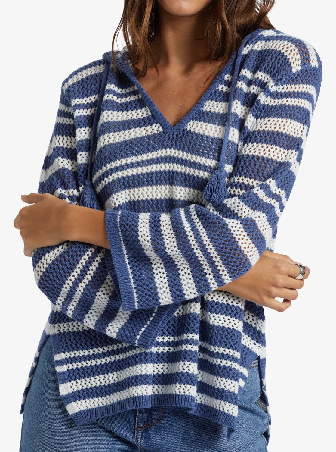 After Beach Break Stripe V-Neck Sweater - Snow White Montauk Stripe