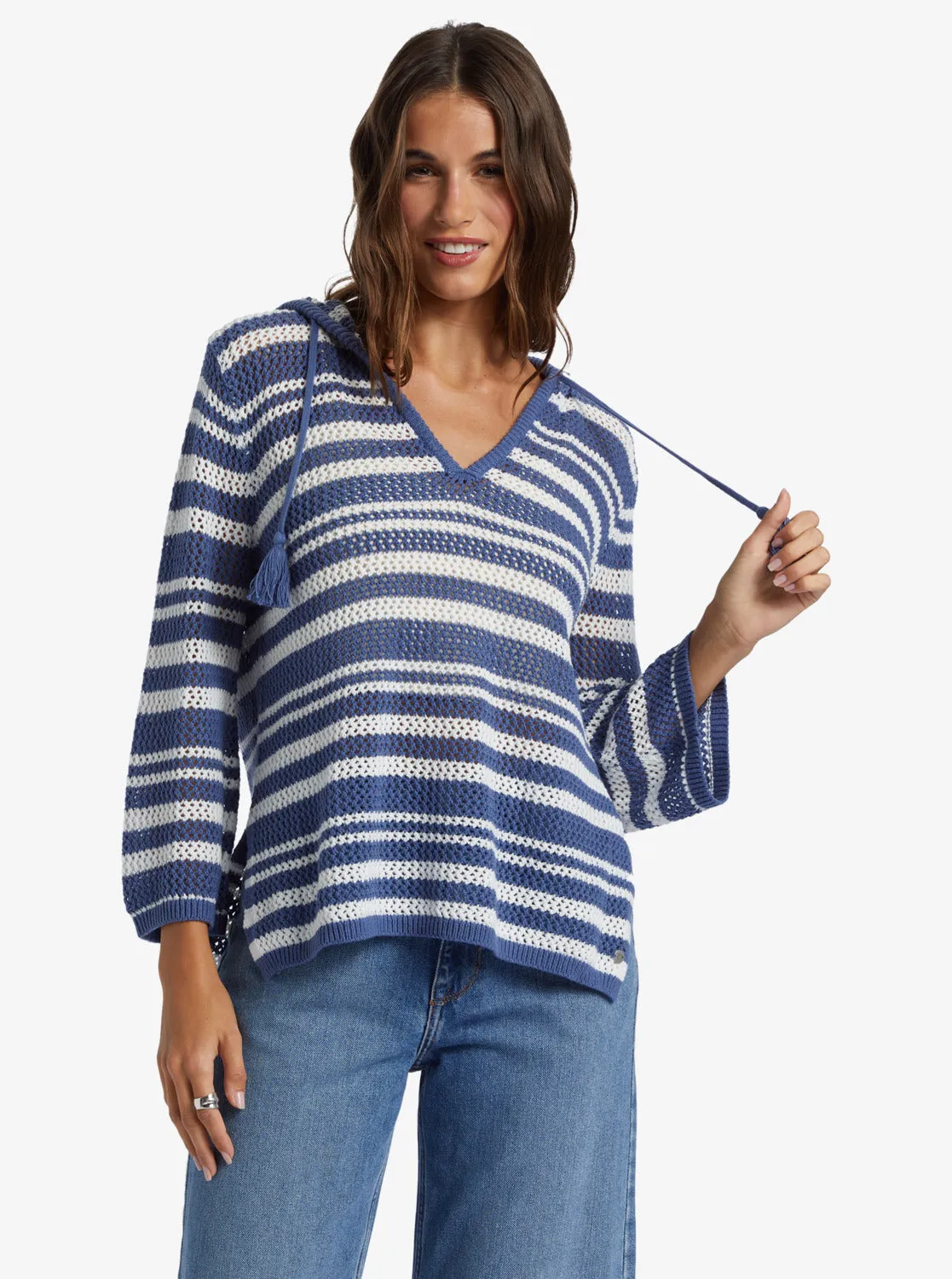 After Beach Break Stripe V-Neck Sweater - Snow White Montauk Stripe