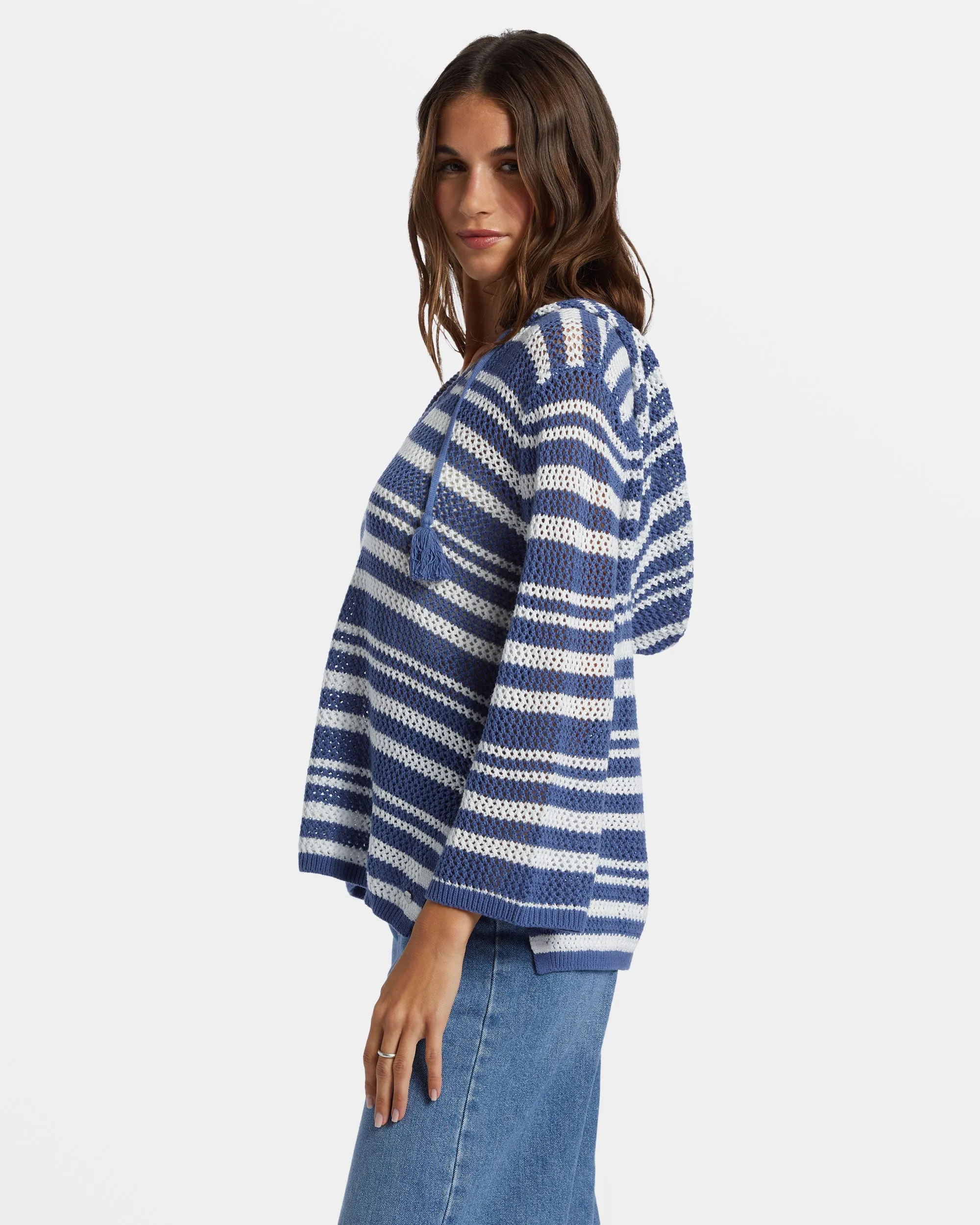 After Beach Break Stripe V-Neck Sweater - Snow White Montauk Stripe