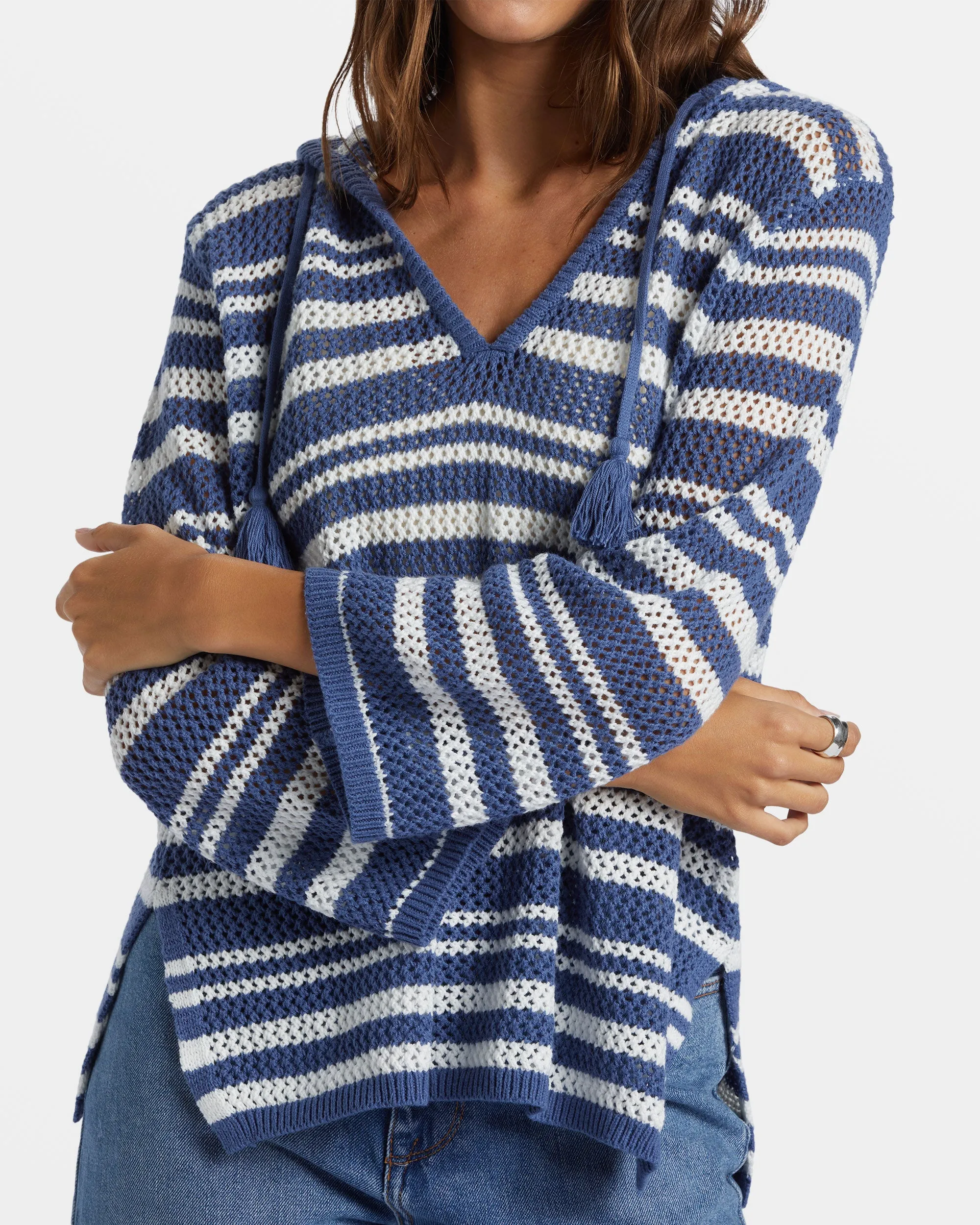 After Beach Break Stripe V-Neck Sweater - Snow White Montauk Stripe