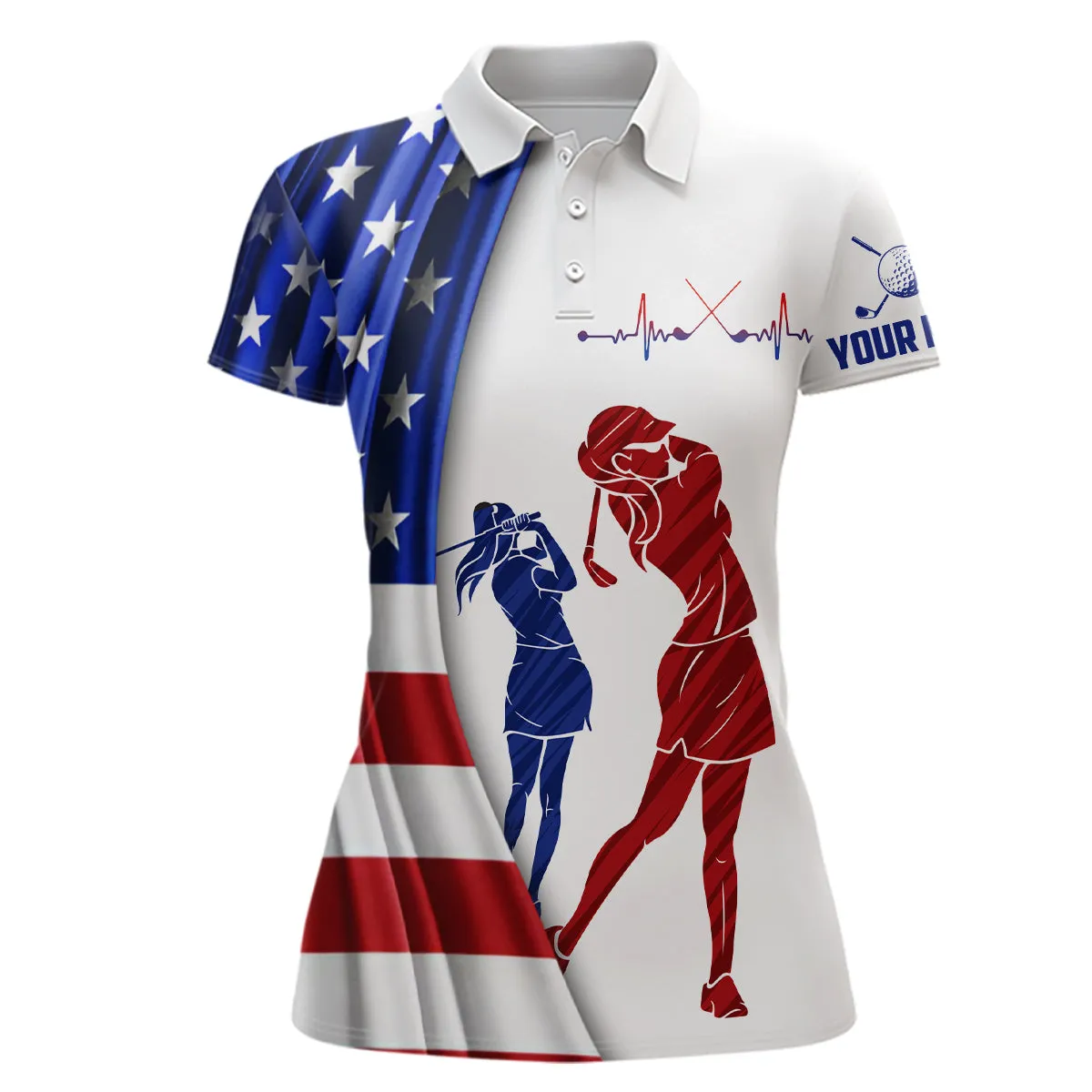 American Flag Womens Golf Polo Shirt Custom Patriotic Golf Shirts For Women Golfing Gifts