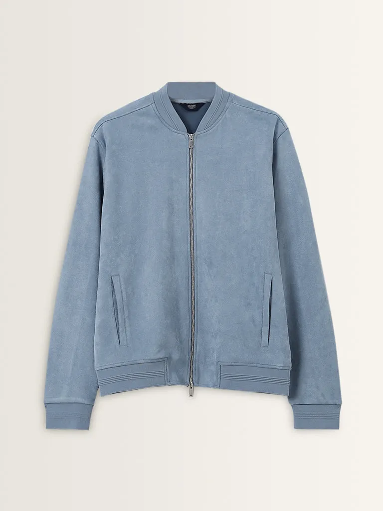 Ascot Dusty Blue Relaxed-Fit Suede Jacket