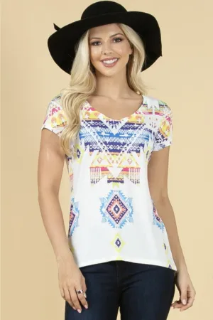 Aztec Print Graphic V Neck Ss Tee