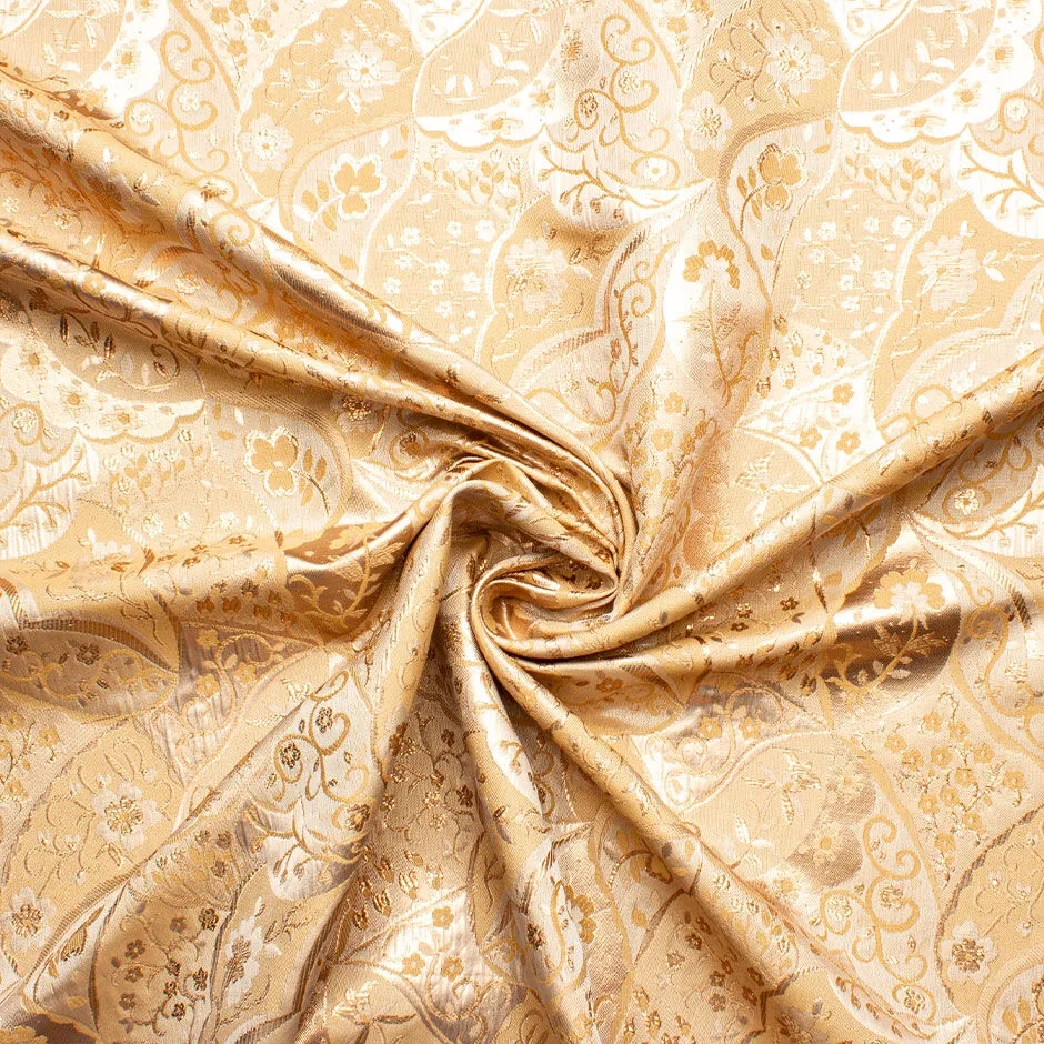 Beige & Deep Gold Metallic Jacquard Brocade