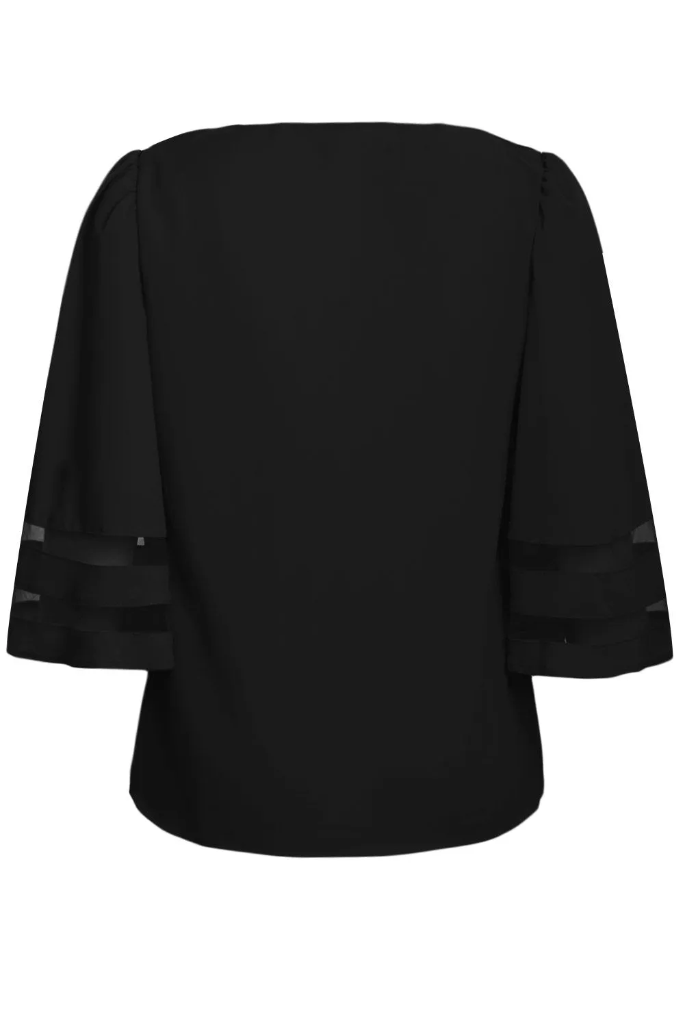 Black Flare Sleeve V Neck Loose Women's Chiffon Blouse