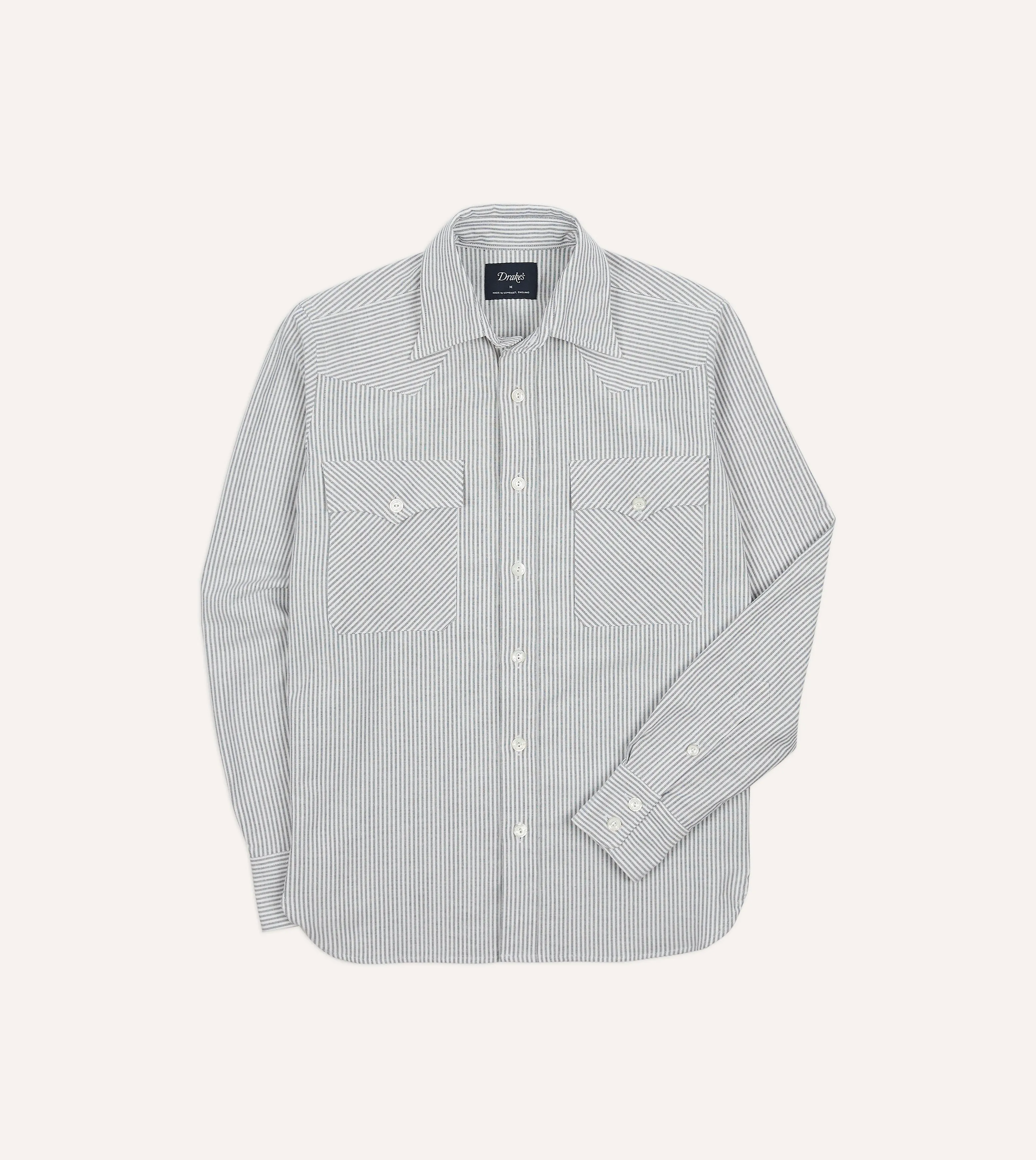 Black Stripe Cotton Oxford Two-Pocket Western Shirt