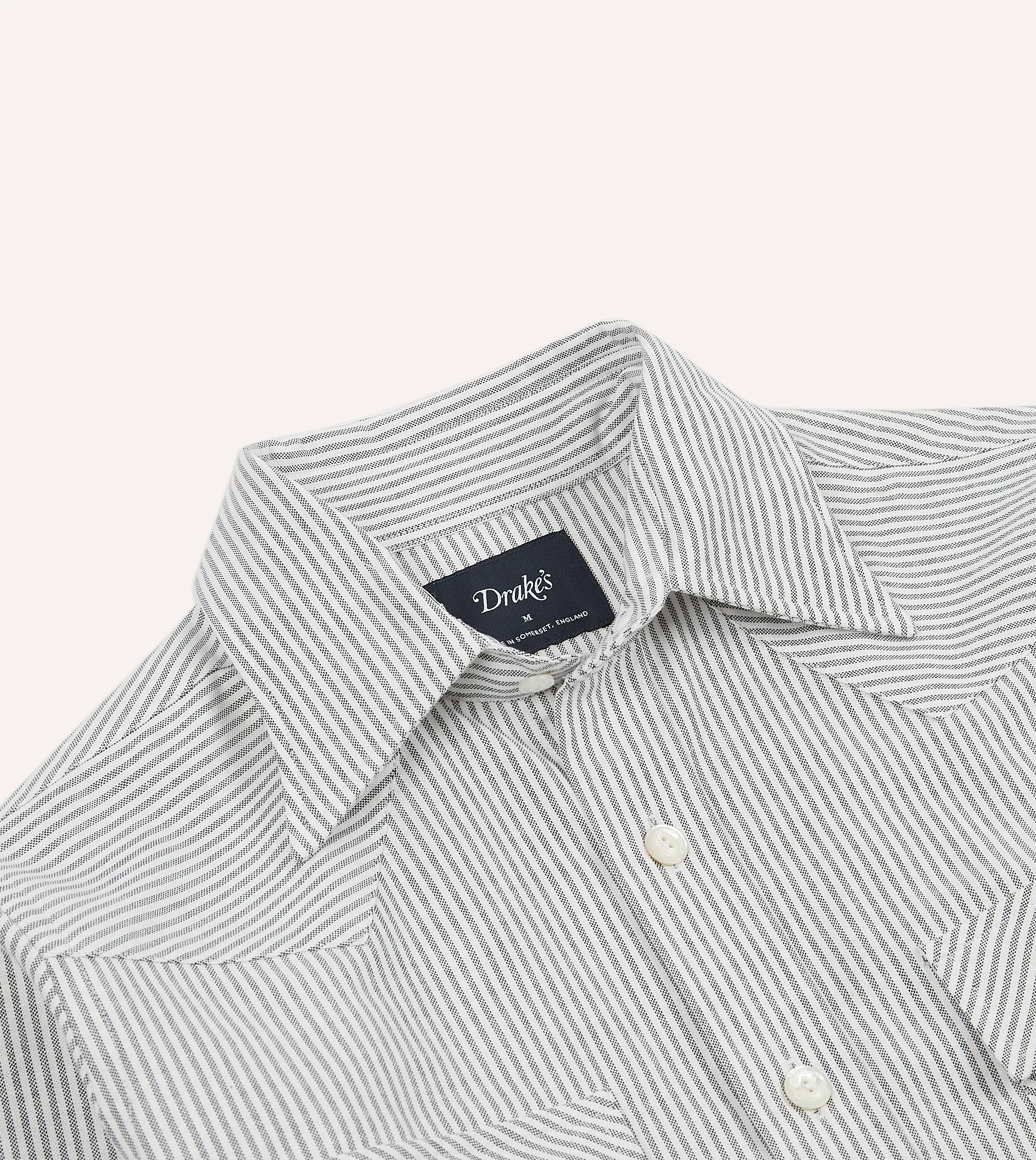 Black Stripe Cotton Oxford Two-Pocket Western Shirt