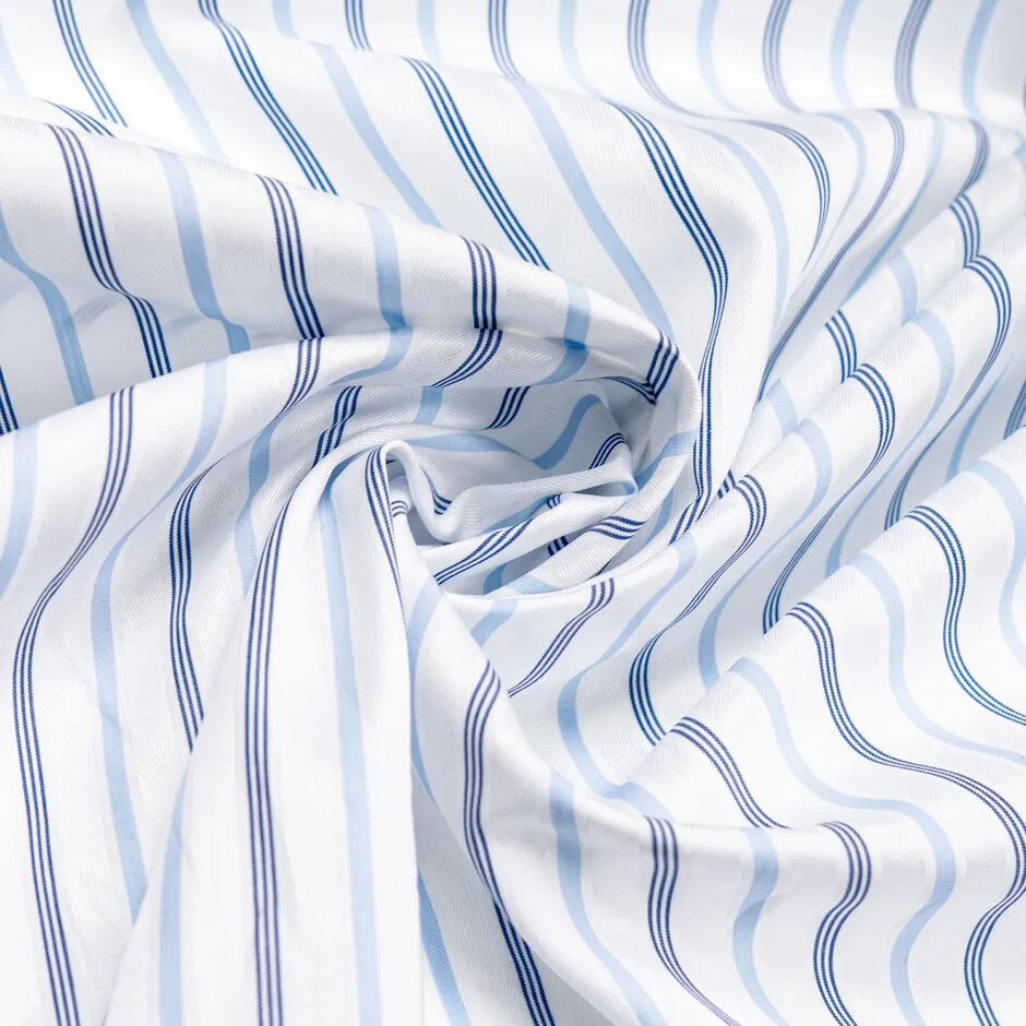 Blue Multi Striped White Superfine Pure Cotton