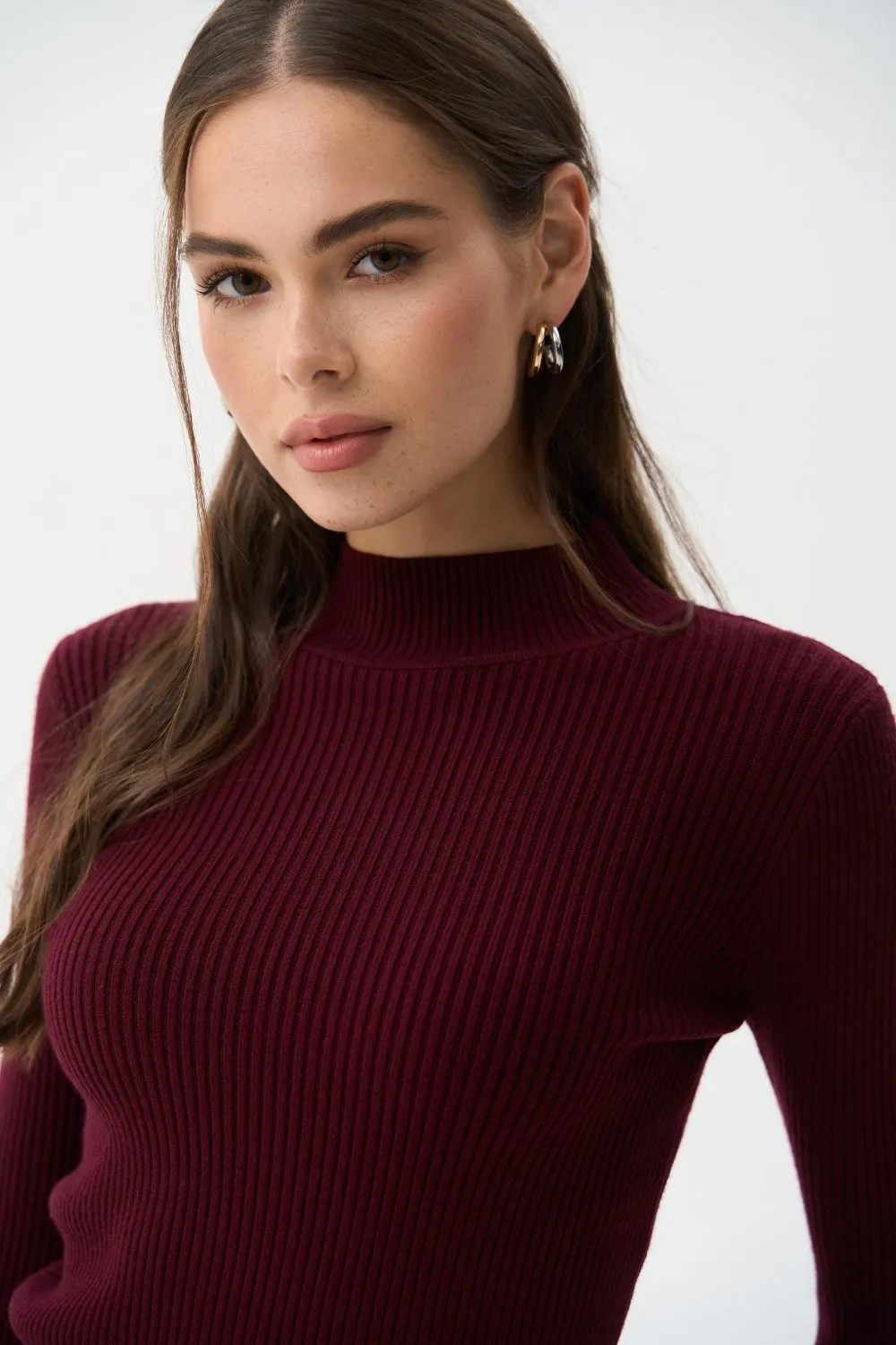 Burgundy Rib Knit Turtleneck Sweater