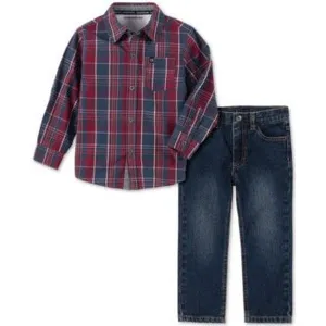 Calvin Klein Jeans Little Boys 2-Pc. Plaid Shirt & Jeans Set, Size 4T