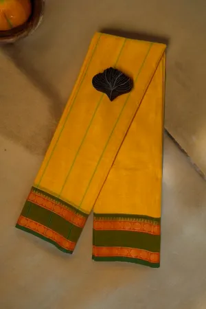 chettinad cotton saree - mango yellow & green border