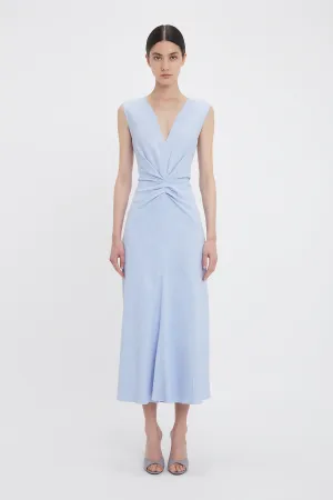 Exclusive Sleeveless Gathered Waist Midi Dress In Frost