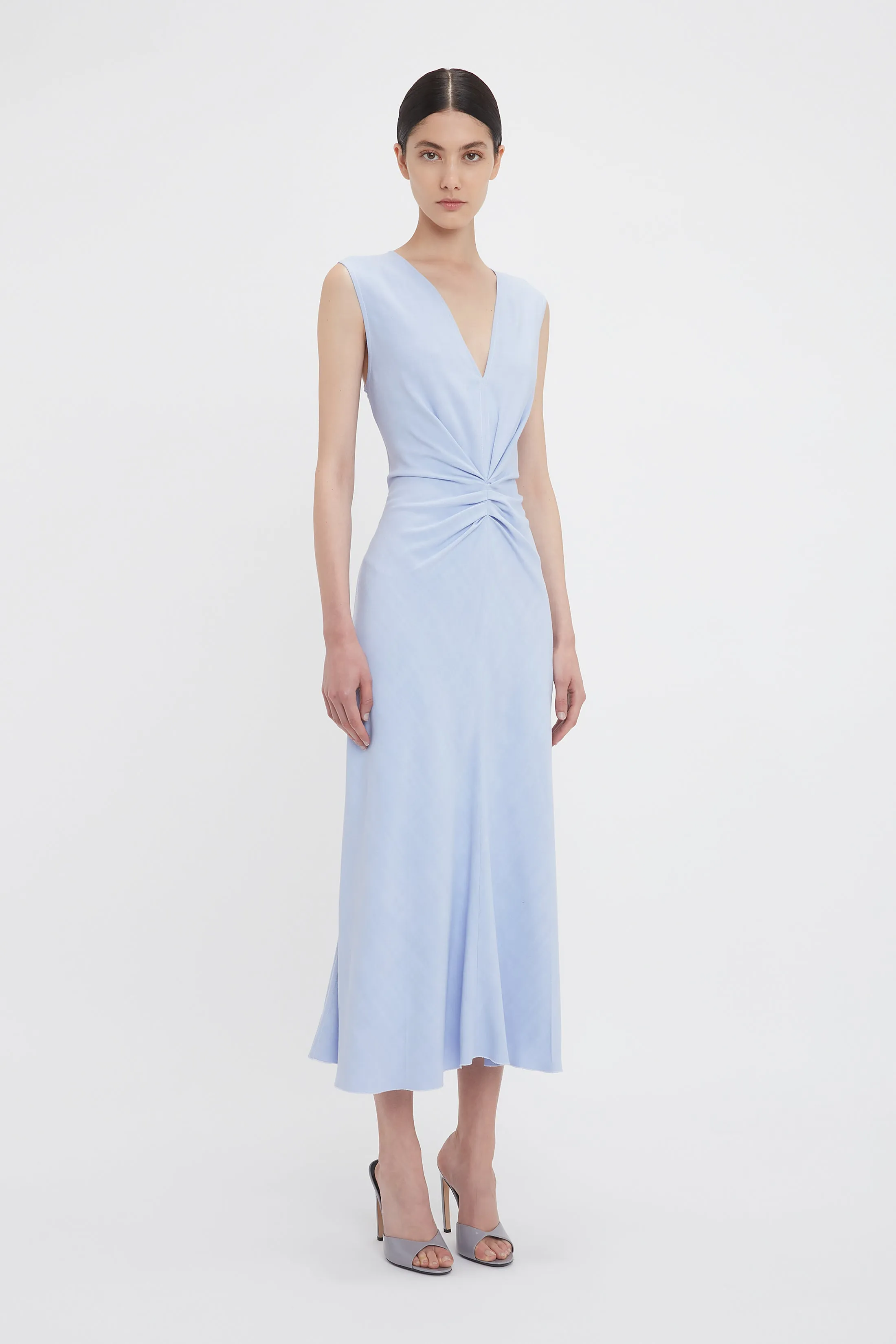 Exclusive Sleeveless Gathered Waist Midi Dress In Frost