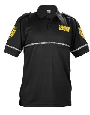 First Class Security and Patch Bike Patrol Polo Shirt with Zipper Pocket and Reflective Hash Stripes