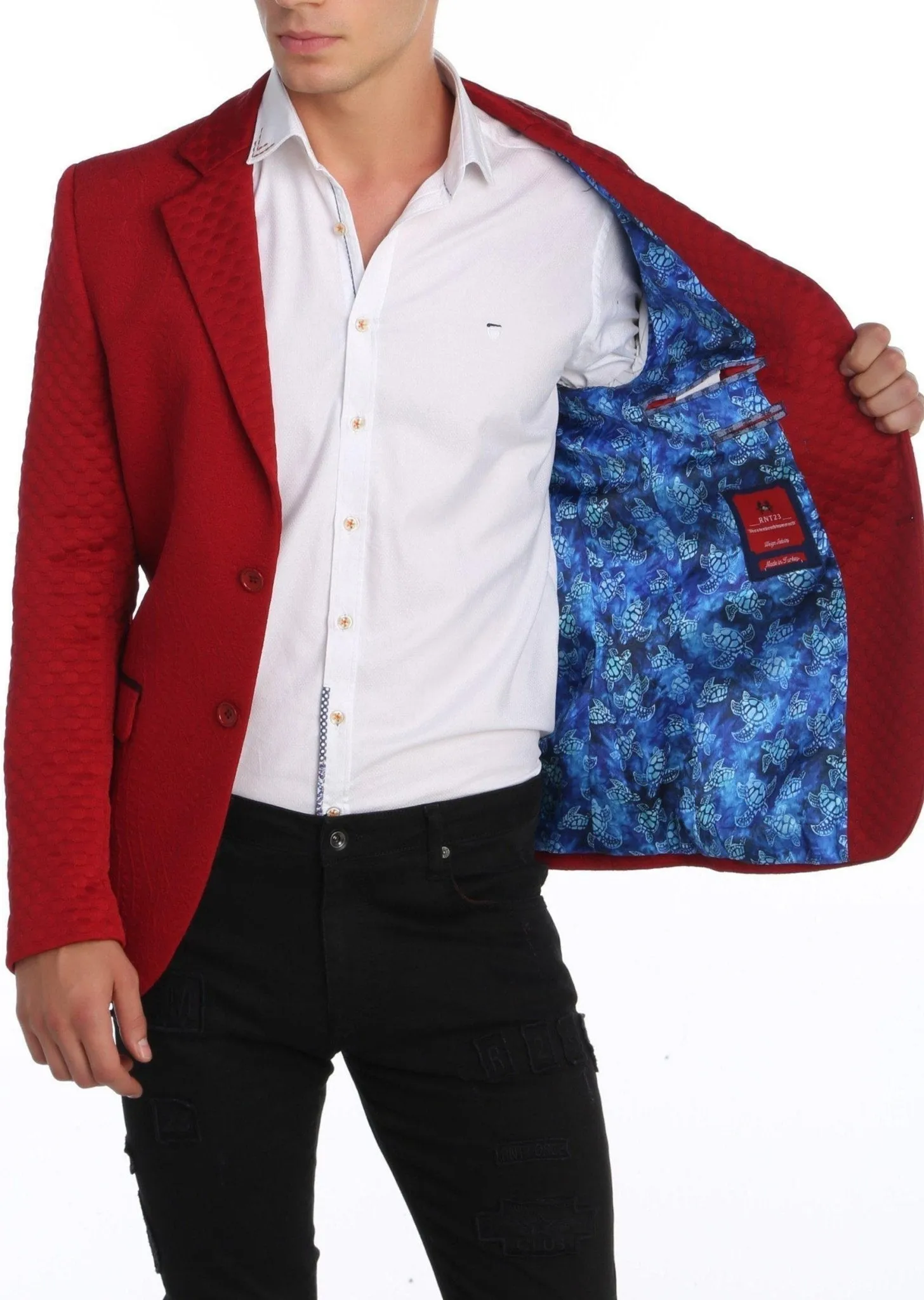 Fitted Brocade Jacket - Red