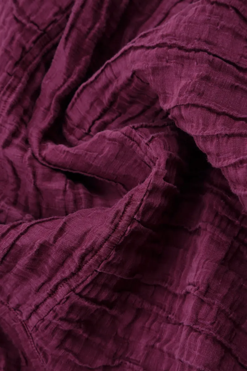 Flared Crinkled Magenta Silk Shirt