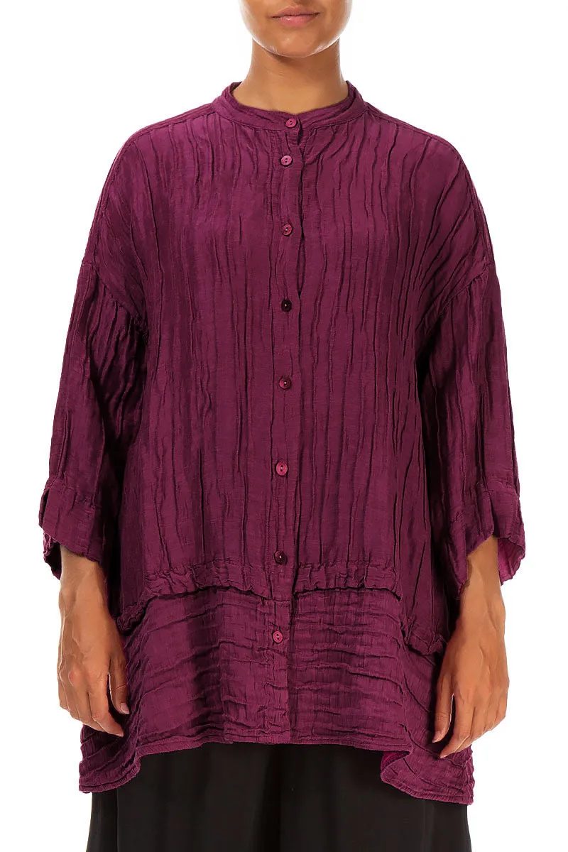 Flared Crinkled Magenta Silk Shirt