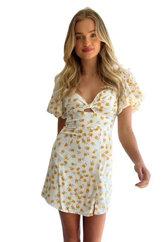 FLORAL PRINT PUFF SLEEVE MINI DRESS