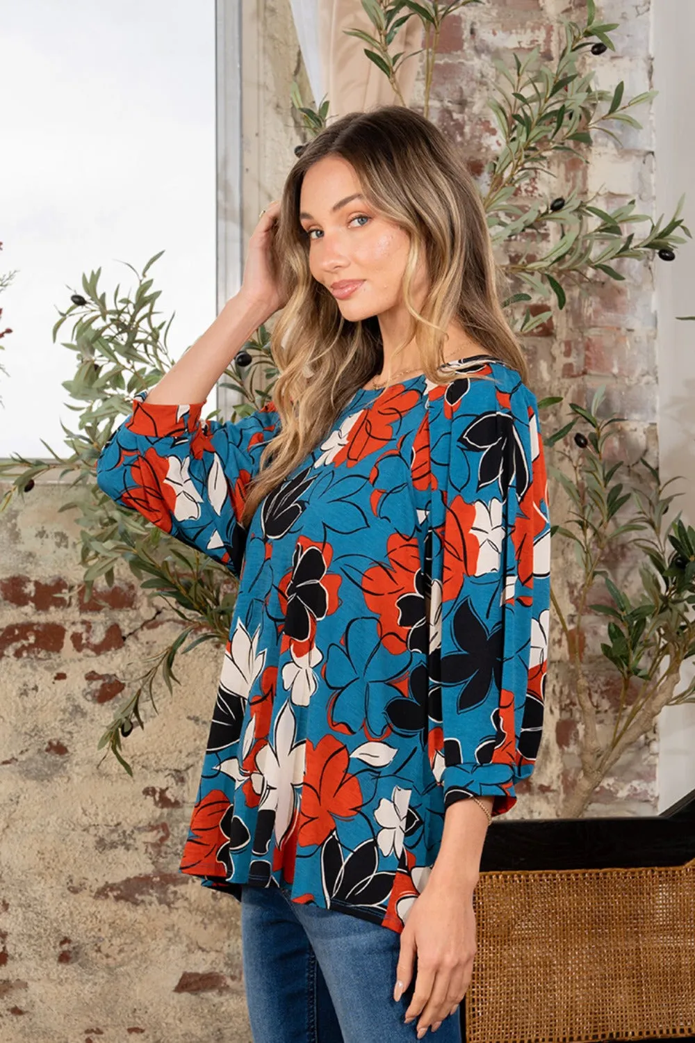 Full Size Printed Boat Neck Blouse