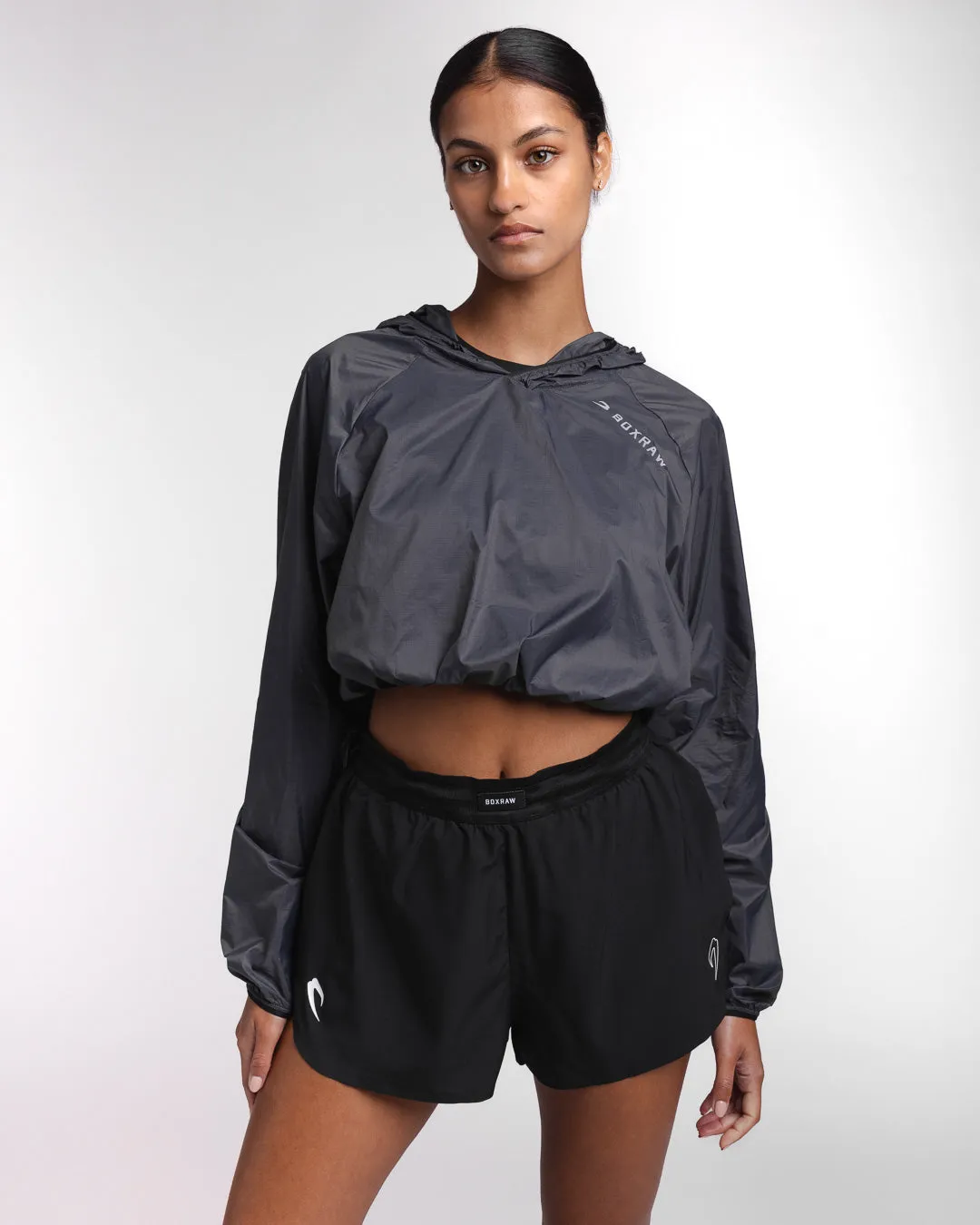 Genaro Cropped Windbreaker Hoodie - Charcoal