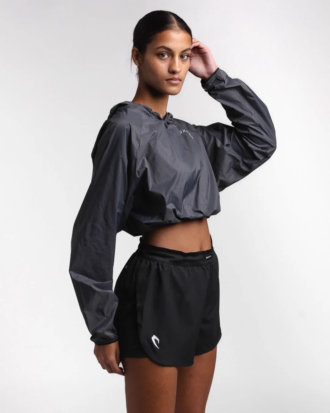 Genaro Cropped Windbreaker Hoodie - Charcoal