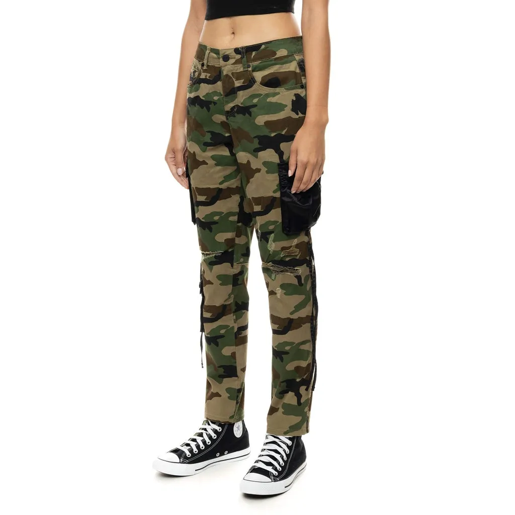 High Rise Relaxed Tapered Mixed Media Utility Twill Pants - Wood Camo