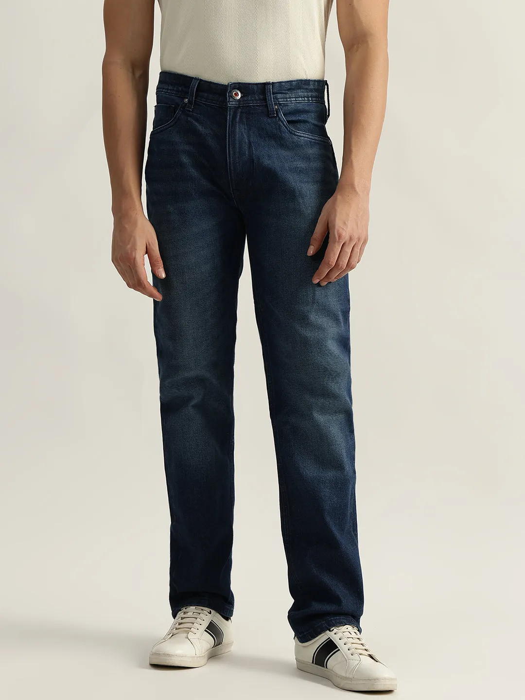 Iconic Men Blue Solid Regular Fit Mid-Rise Jeans