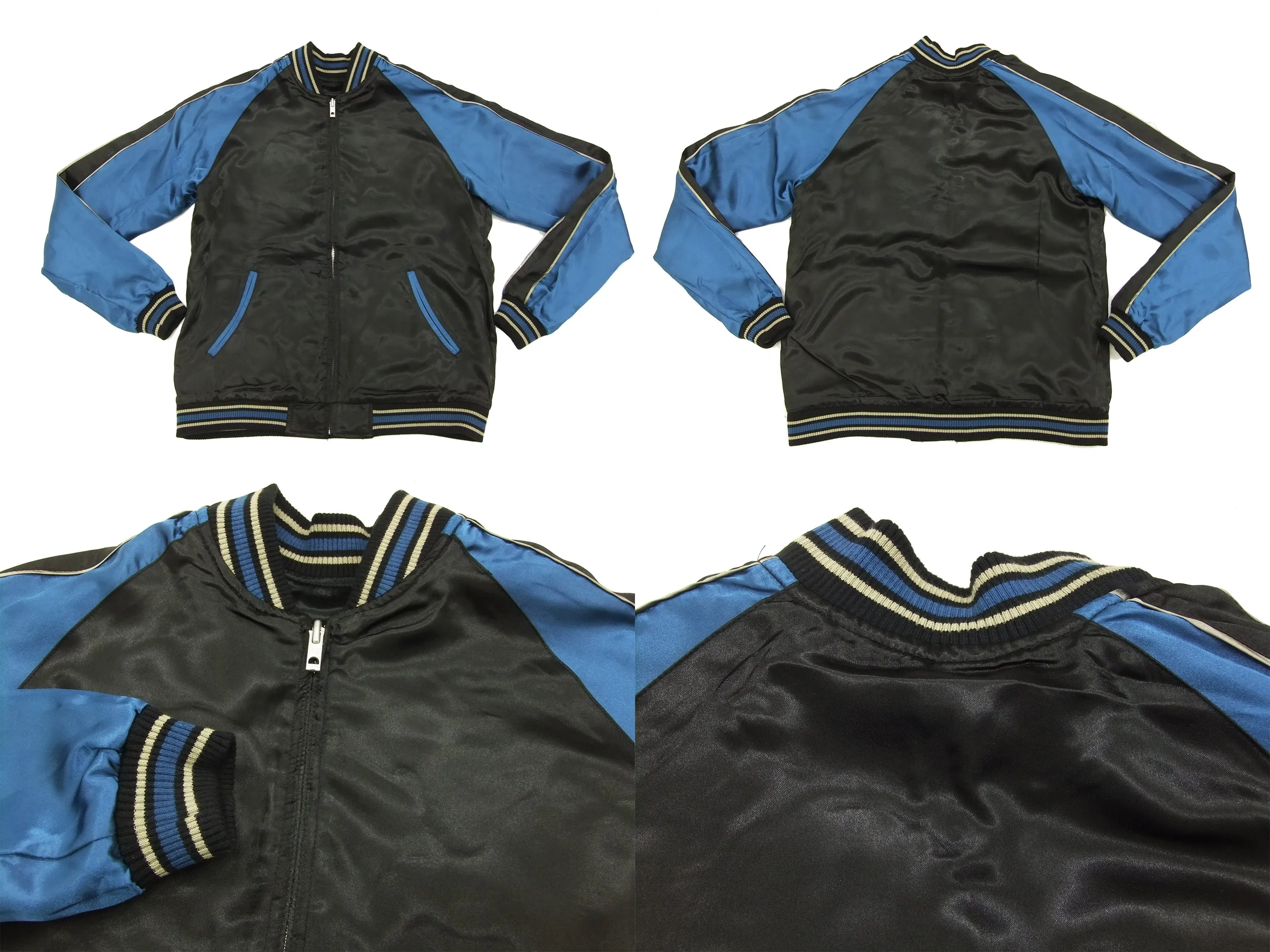 Japanesque Script Japanese Souvenir Jacket 3RSJ-032 Crane with Moon Men's Sukajan Black/Blue