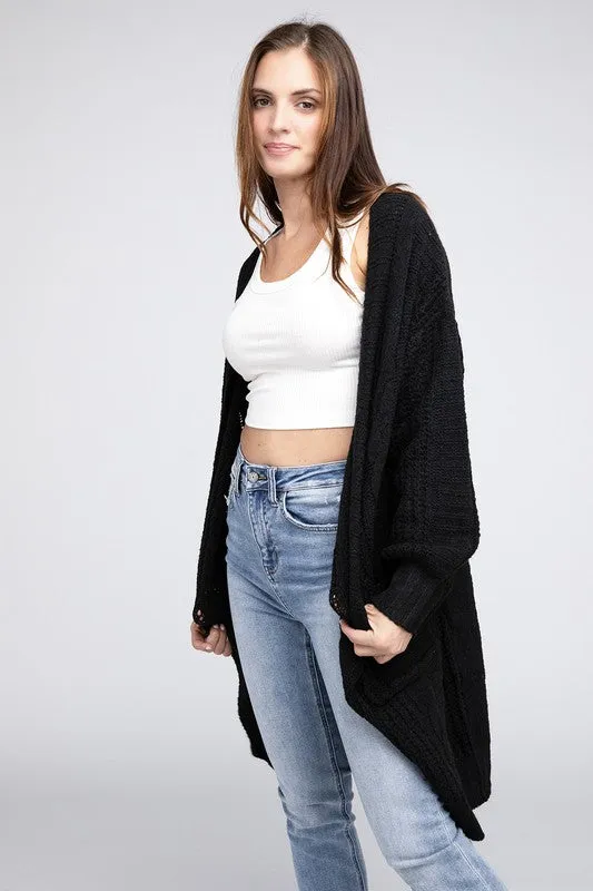 Knitted Open Front Cardigan With Pockets *10 Colors