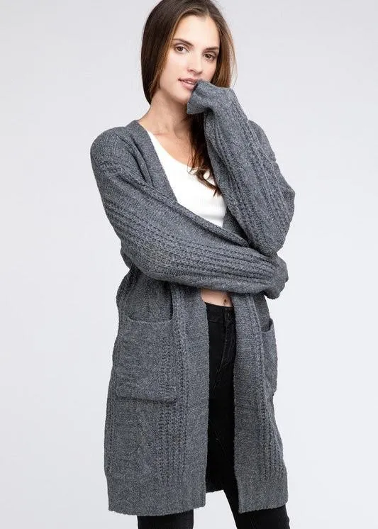 Knitted Open Front Cardigan With Pockets *10 Colors