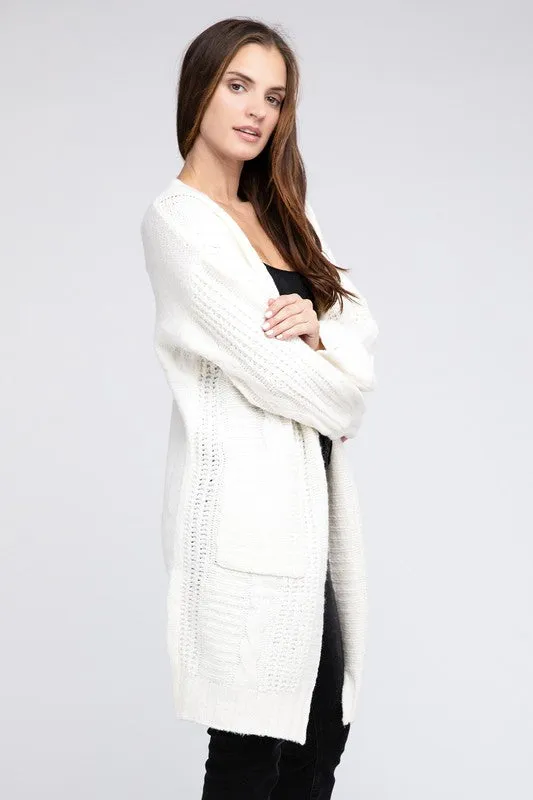 Knitted Open Front Cardigan With Pockets *10 Colors