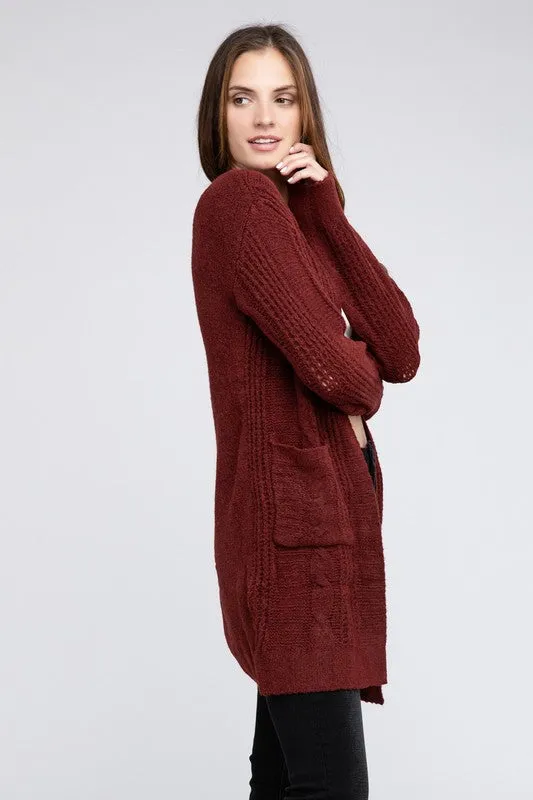 Knitted Open Front Cardigan With Pockets *10 Colors