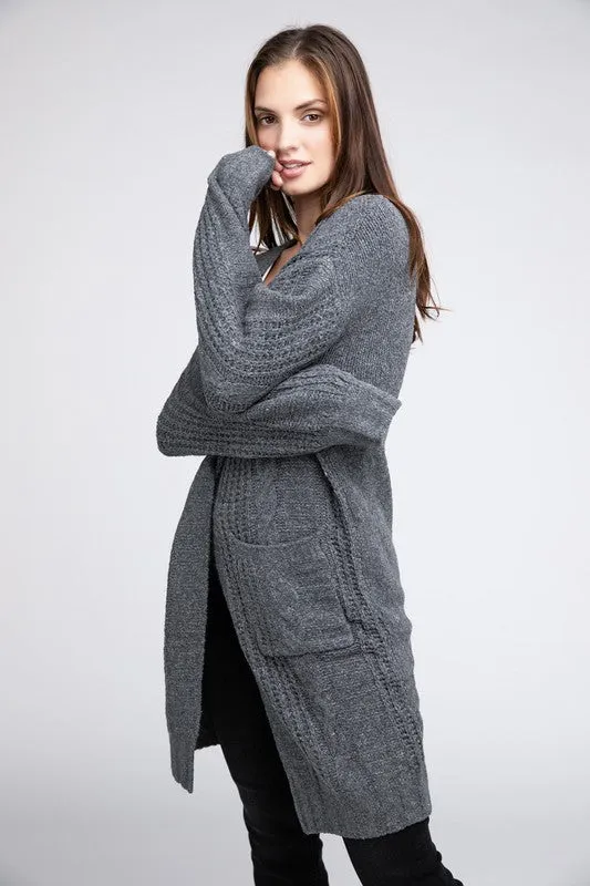 Knitted Open Front Cardigan With Pockets *10 Colors