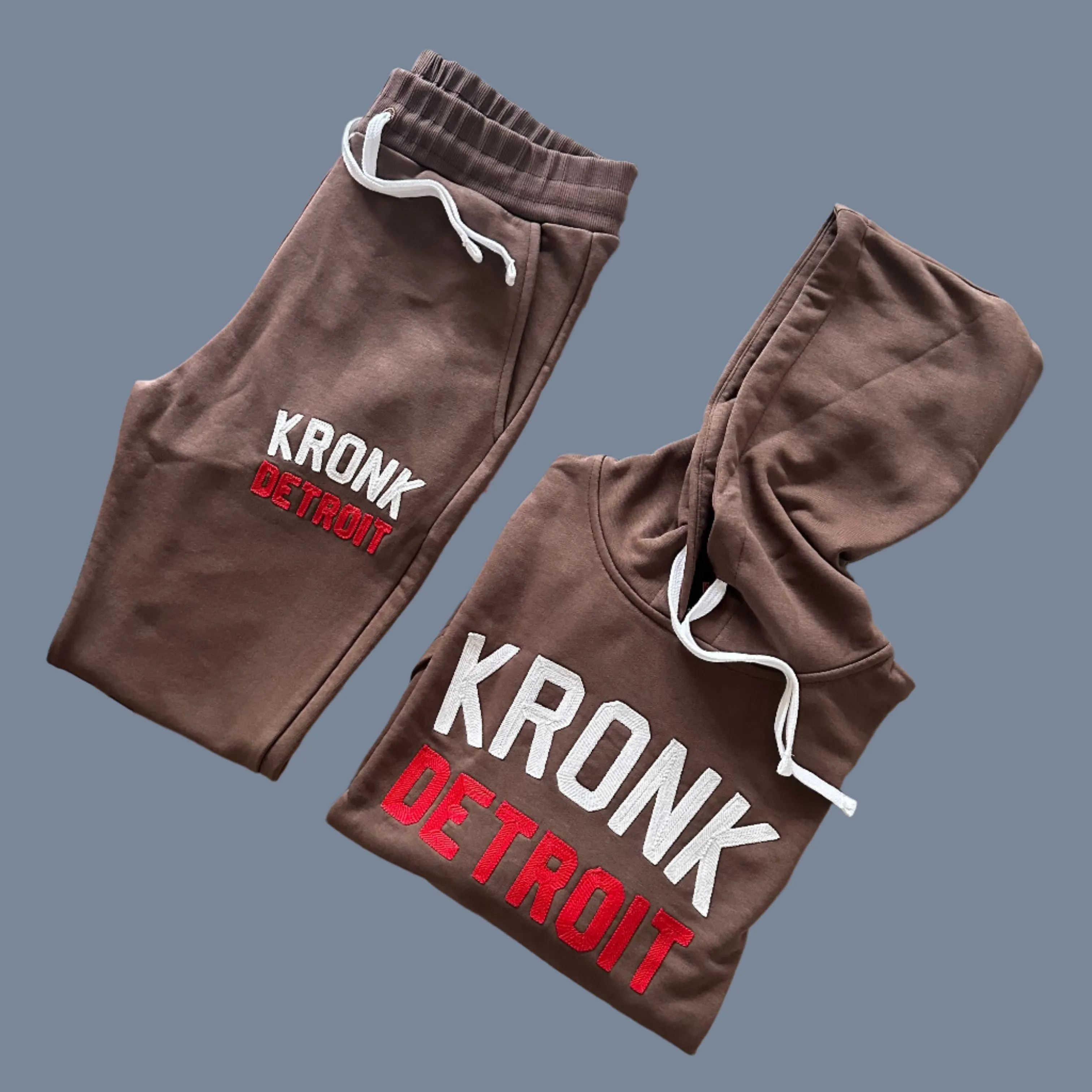 KRONK Iconic Detroit Chain Stitch Hoodie Loose Fit Cobblestone