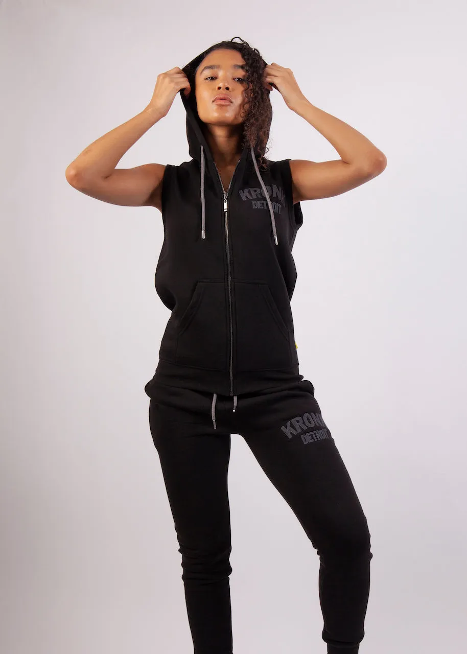 KRONKWOMEN Detroit Applique Zip through Sleeveless Hoodie Black