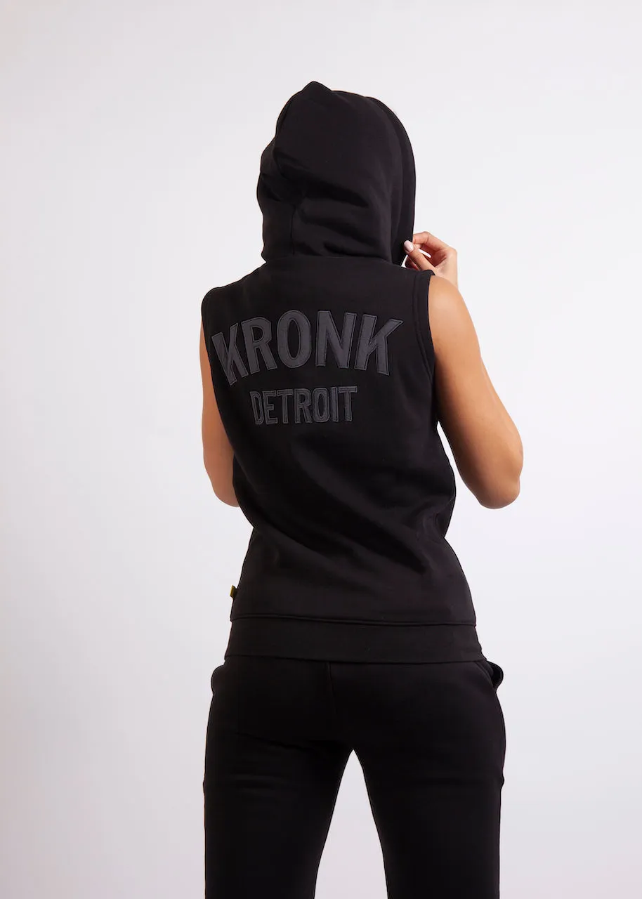 KRONKWOMEN Detroit Applique Zip through Sleeveless Hoodie Black