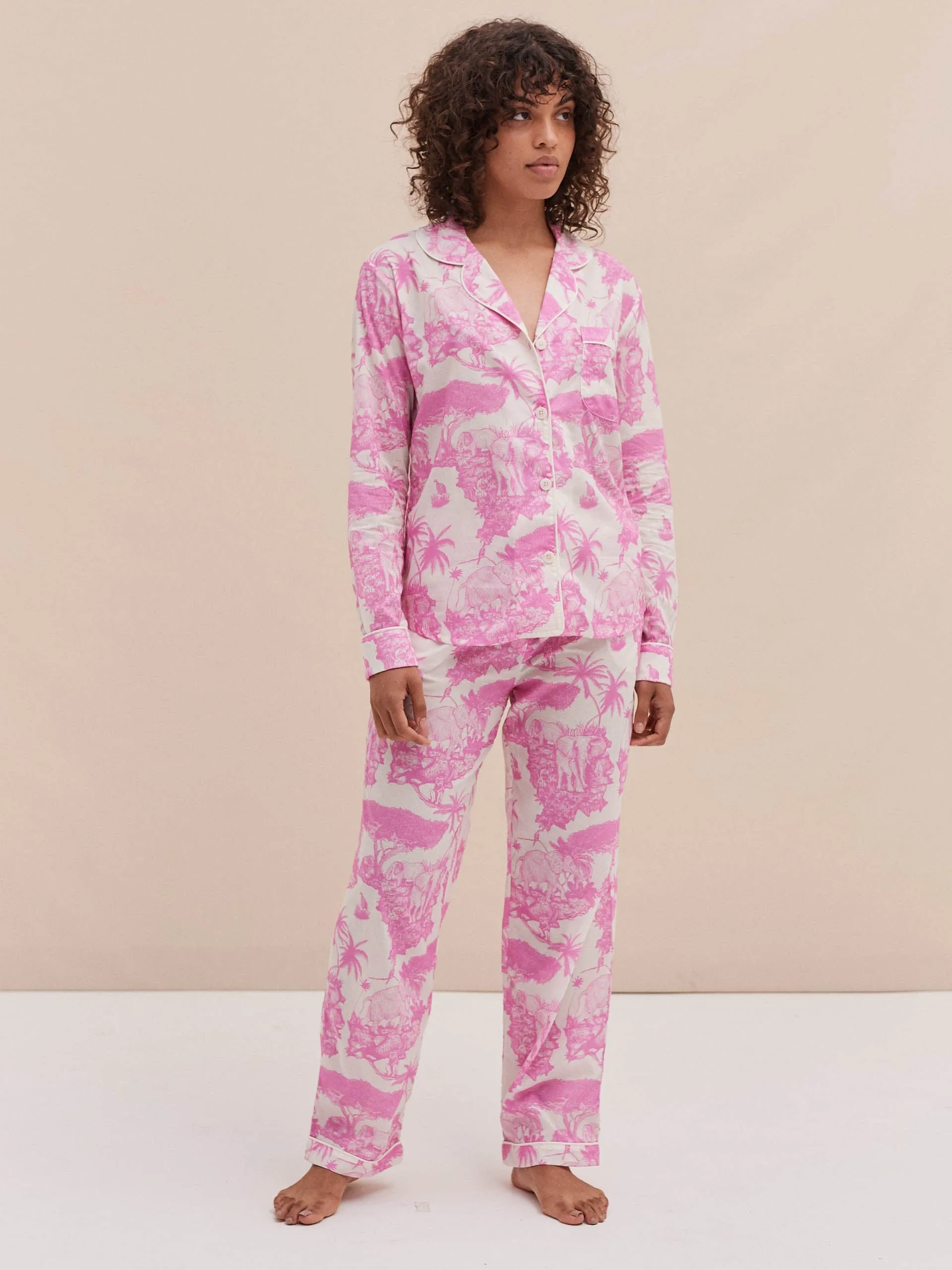 Long pyjama set loxodonta print pink