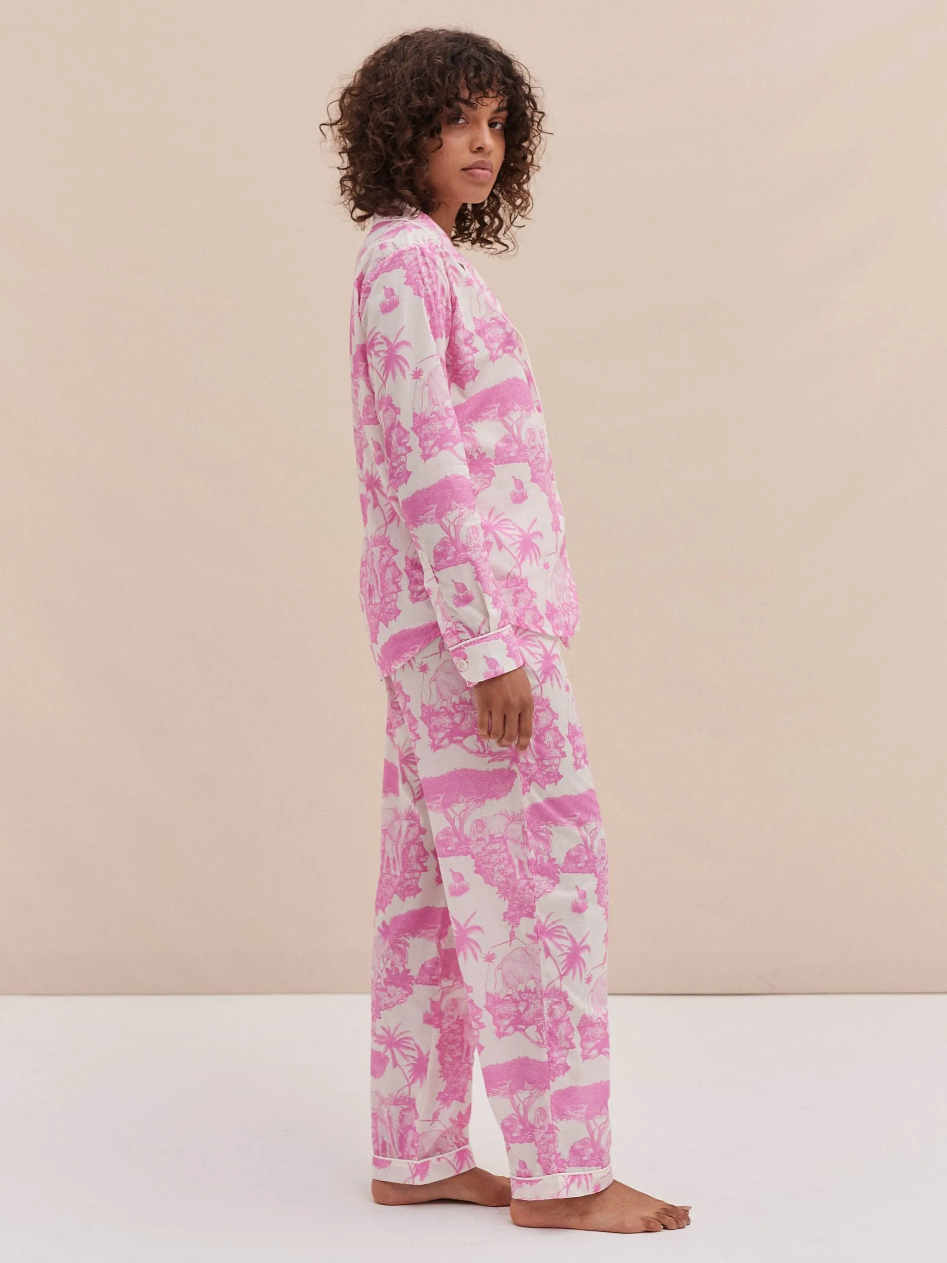 Long pyjama set loxodonta print pink