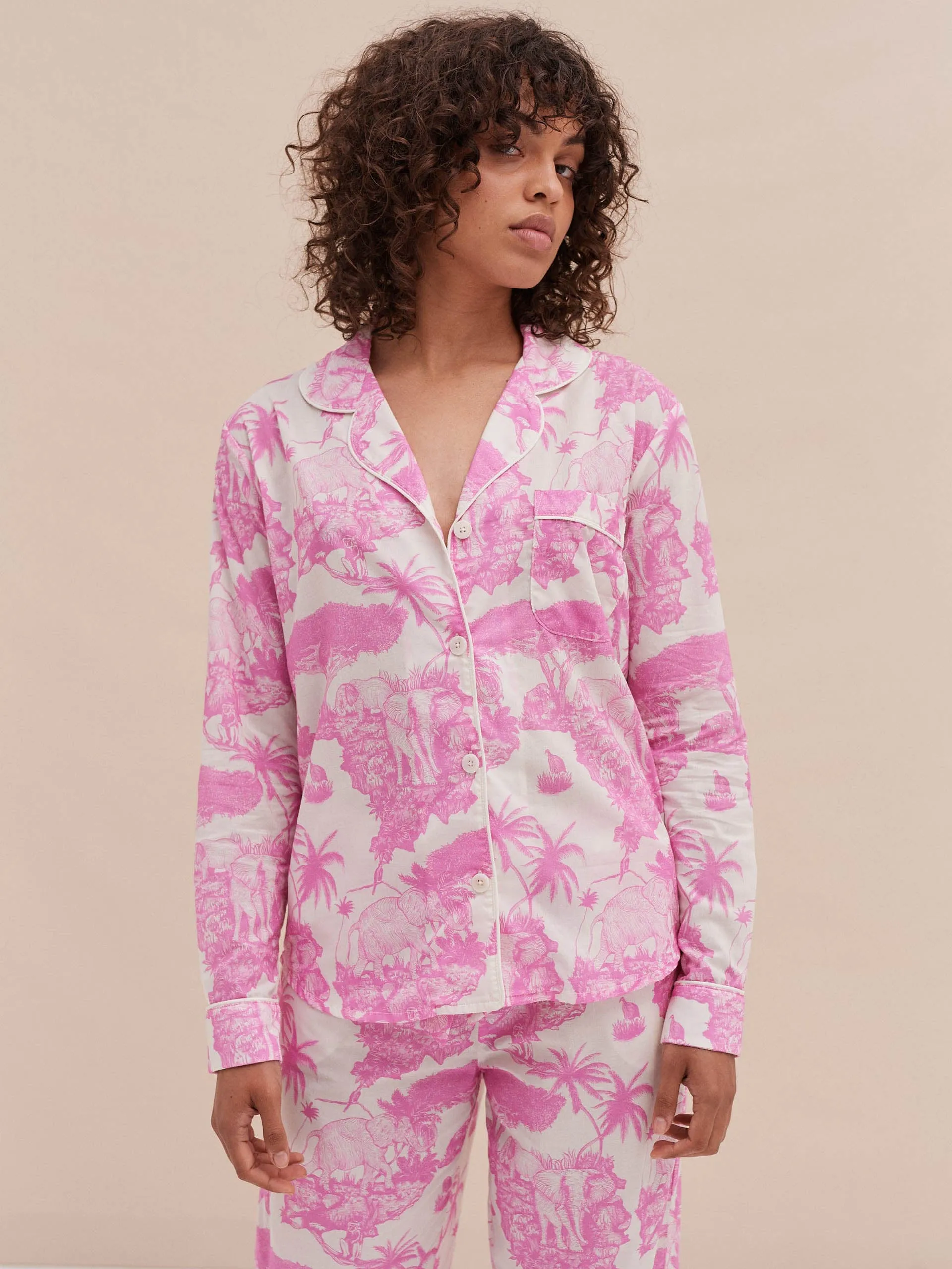 Long pyjama set loxodonta print pink