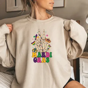 Mardi Gras Skeleton Peace Sign Sweatshirt