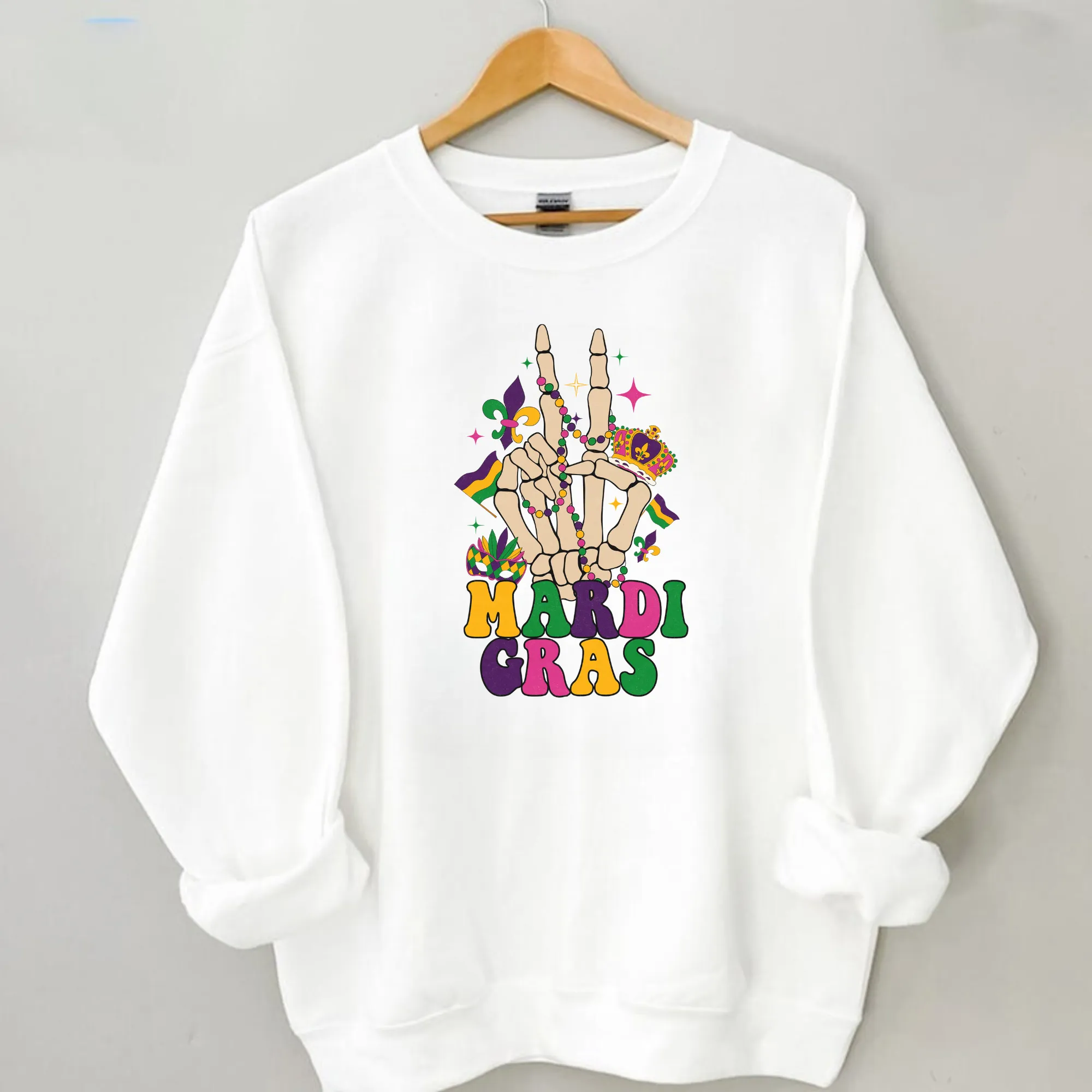 Mardi Gras Skeleton Peace Sign Sweatshirt