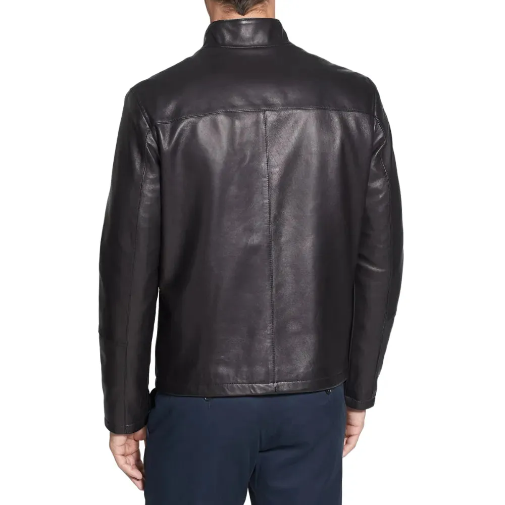 Mens Black Lambskin Leather Moto Jacket