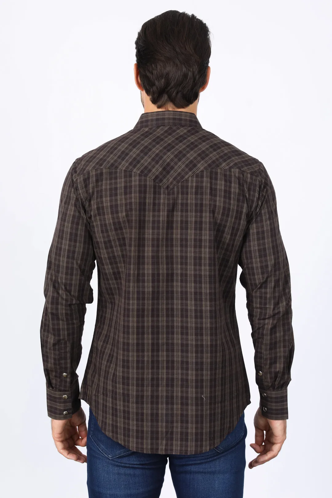 Mens Western Checkered Brown Long Sleeve Shirts