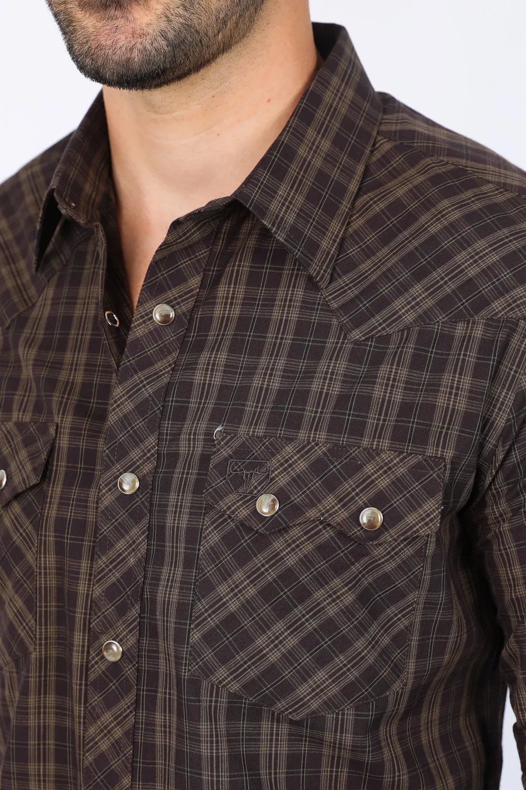 Mens Western Checkered Brown Long Sleeve Shirts