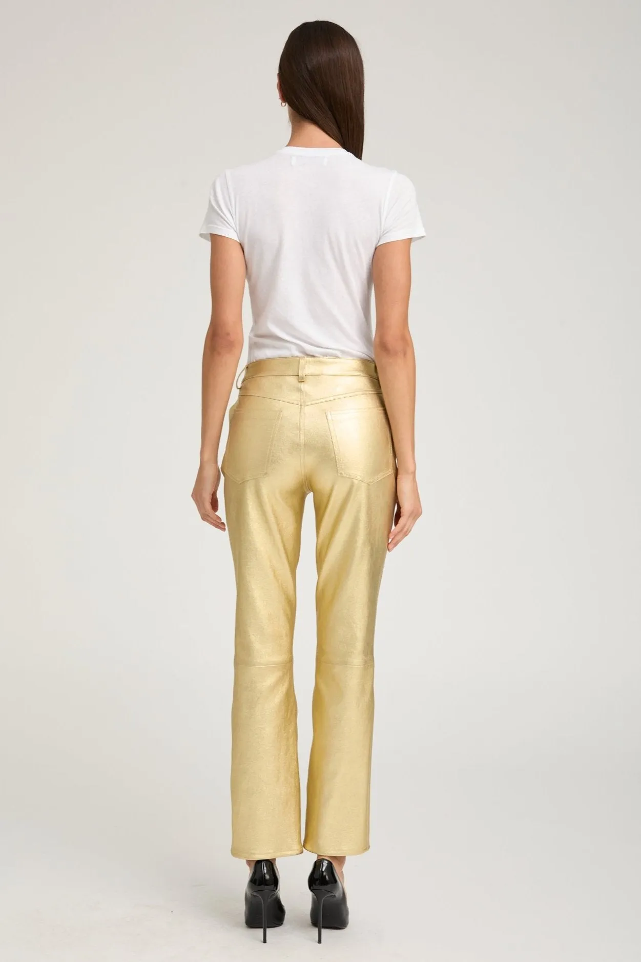 Metallic Gold Leather Slim Straight