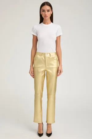 Metallic Gold Leather Slim Straight