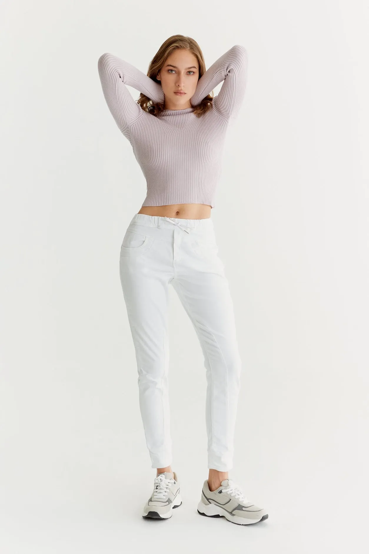 Mila Mid Waist Jogger 5 Pocket Ankle Pants White